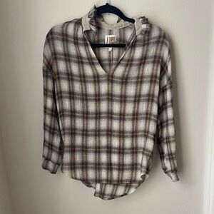 A Shirt Thing Plaid Cotton Gauze Ruffle Neck Blouse XS Made in USA
